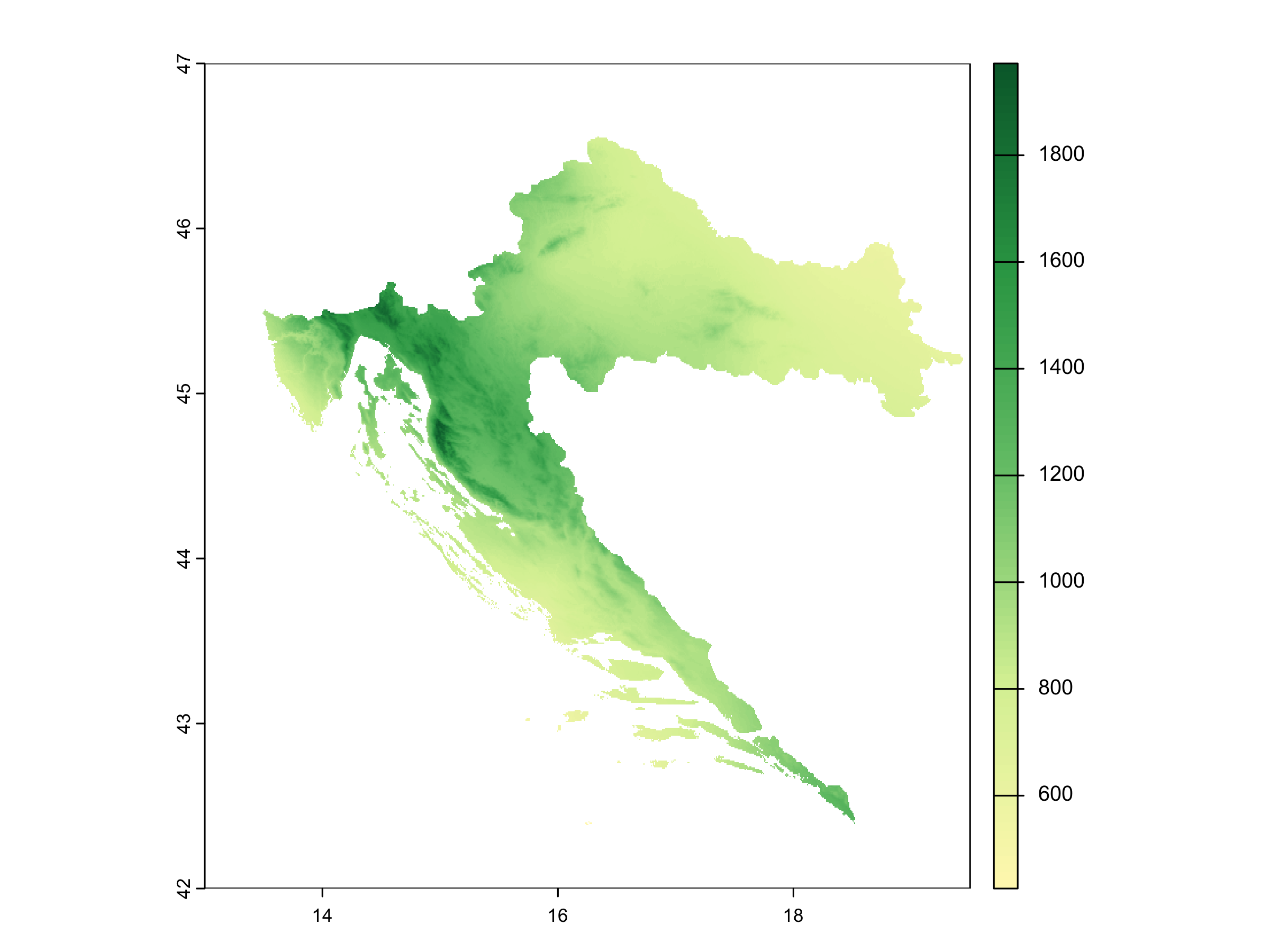 Annual Precipitation in Croatia (mm)