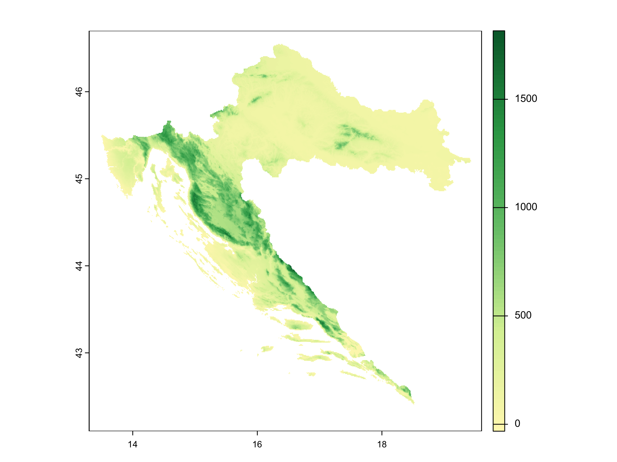 Elevation in Croatia (m)