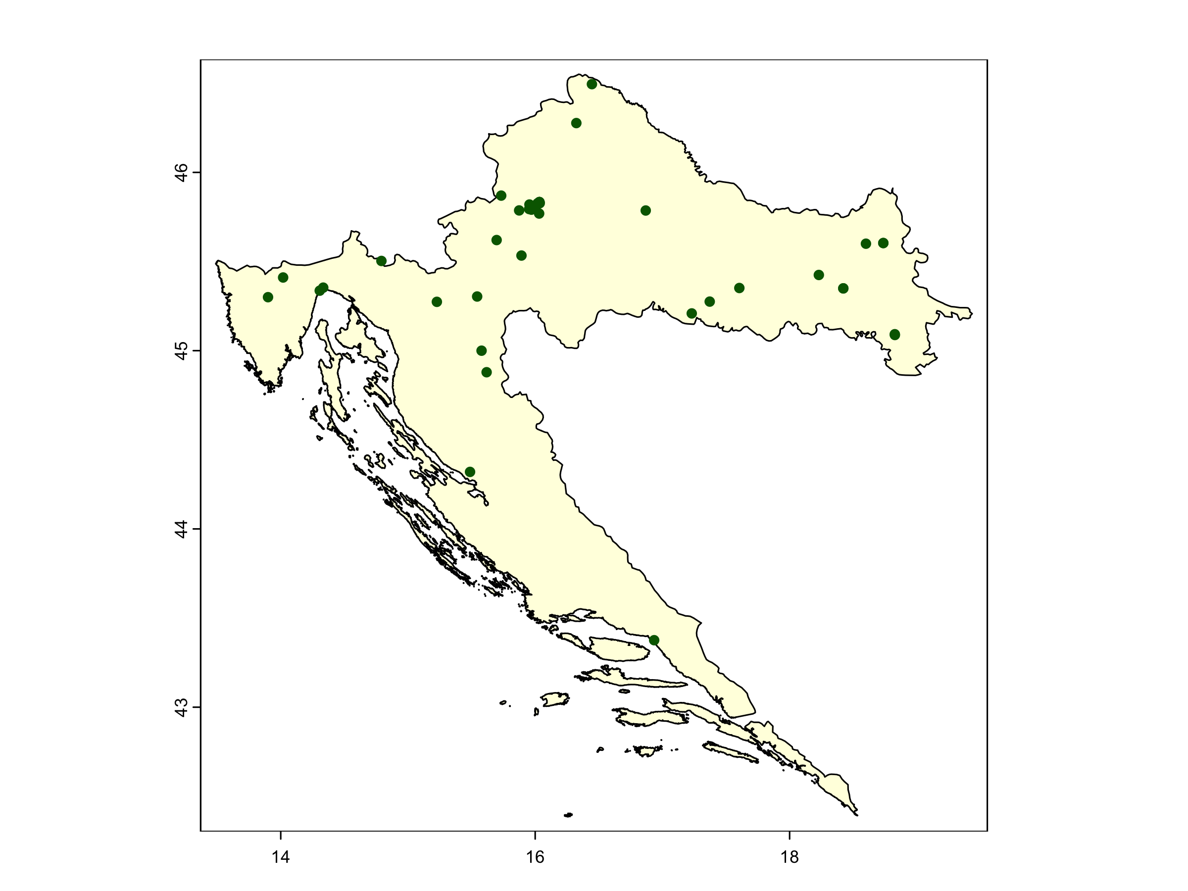 Quercus robur occurrences in Croatia